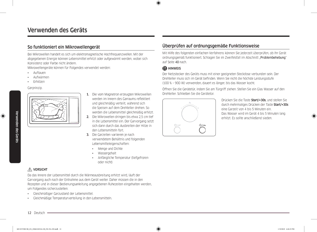 Samsung MC455TERCBB/EN manual Verwenden des Geräts, So funktioniert ein Mikrowellengerät, Hinweis 