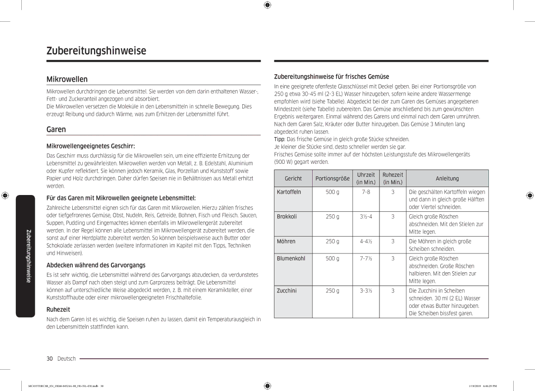 Samsung MC455TERCBB/EN manual Zubereitungshinweise, Mikrowellen, Garen 