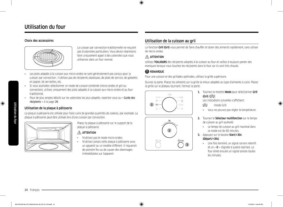 Samsung MC455TERCBB/EN Utilisation de la cuisson au gril, Choix des accessoires, Utilisation de la plaque à pâtisserie 