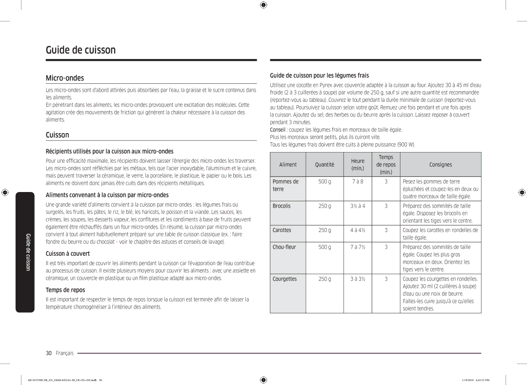 Samsung MC455TERCBB/EN manual Guide de cuisson, Micro-ondes, Cuisson 