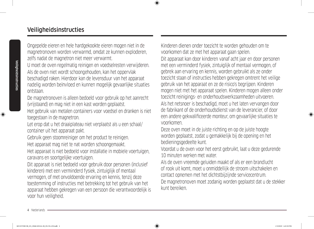 Samsung MC455TERCBB/EN manual Veiligheidsinstructies 