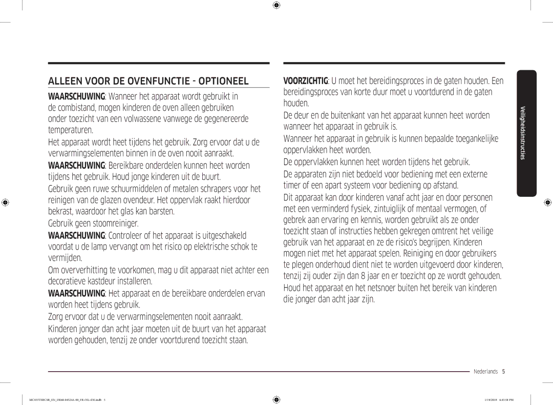 Samsung MC455TERCBB/EN manual Alleen Voor DE Ovenfunctie Optioneel 