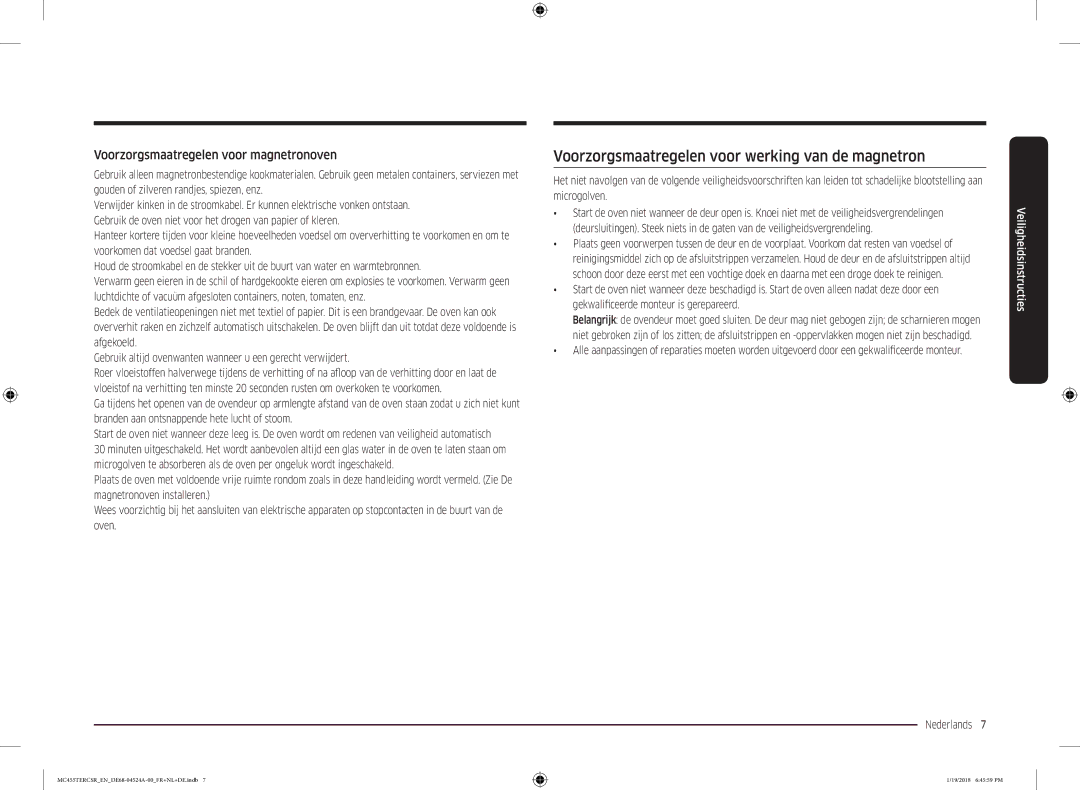 Samsung MC455TERCBB/EN manual Voorzorgsmaatregelen voor werking van de magnetron, Voorzorgsmaatregelen voor magnetronoven 