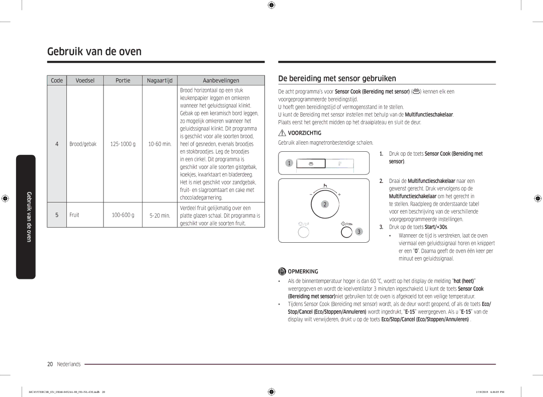 Samsung MC455TERCBB/EN manual De bereiding met sensor gebruiken 