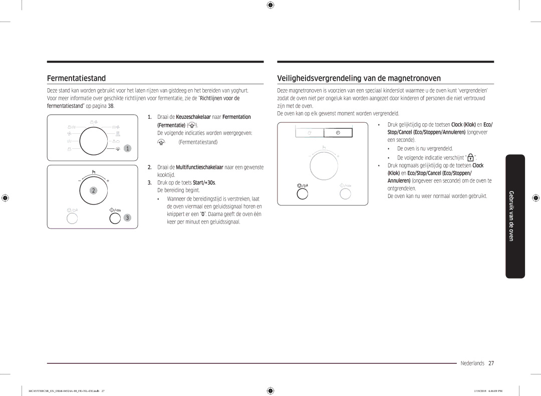 Samsung MC455TERCBB/EN manual Fermentatiestand, Veiligheidsvergrendeling van de magnetronoven 