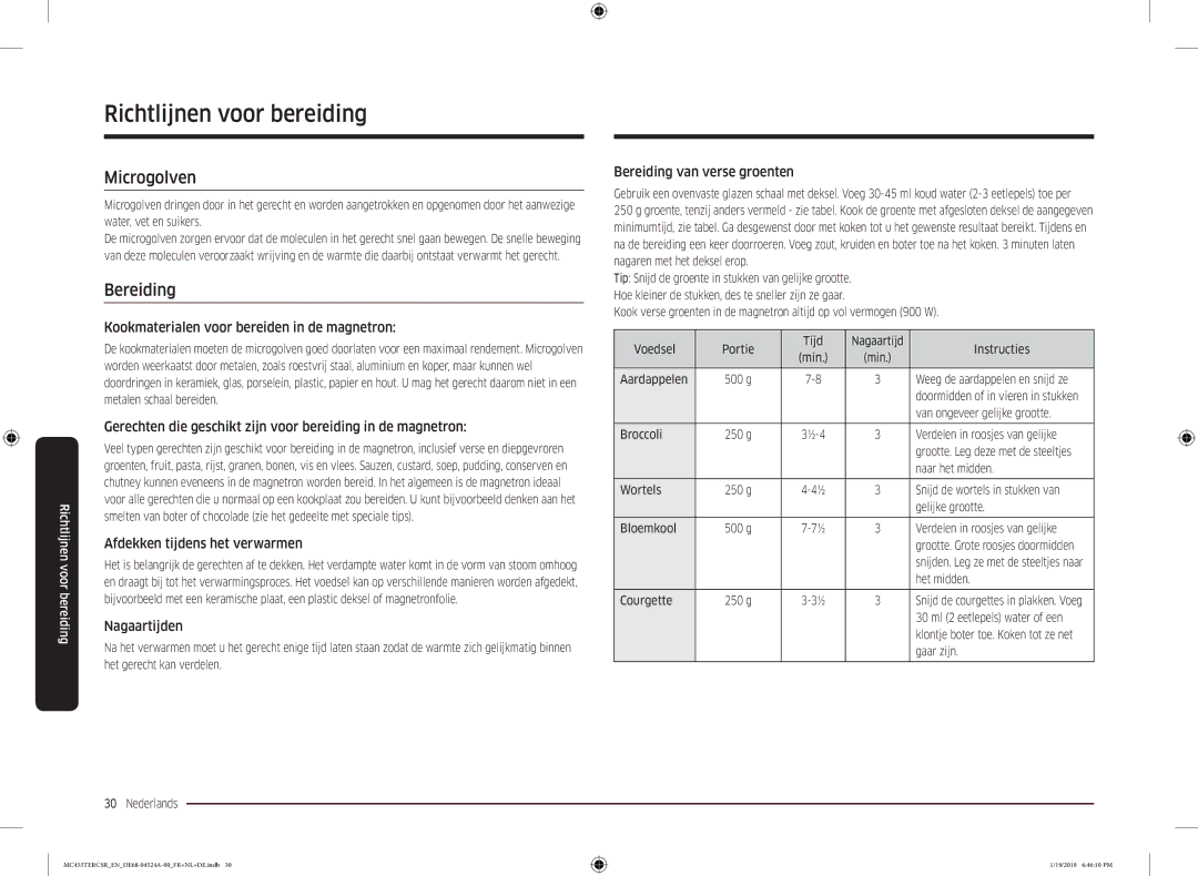 Samsung MC455TERCBB/EN manual Richtlijnen voor bereiding, Microgolven, Bereiding 