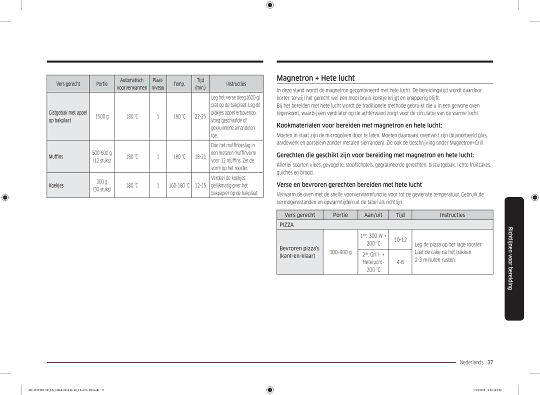 Samsung MC455TERCBB/EN manual Magnetron + Hete lucht, Kookmaterialen voor bereiden met magnetron en hete lucht 