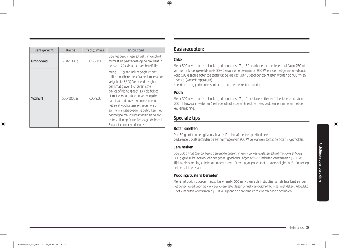 Samsung MC455TERCBB/EN manual Basisrecepten, Speciale tips 