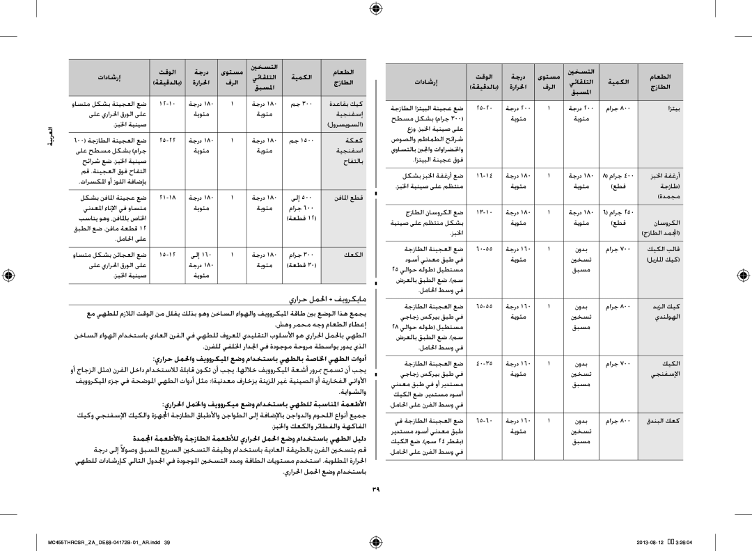 Samsung MC455THRCSR/SG manual يرارح لملحا + فيوركيام, نرفلل يفللخا رادلجا يف ةدوجوم ةحورم ةطساوب رودي يذلا, ةياوشلاو 