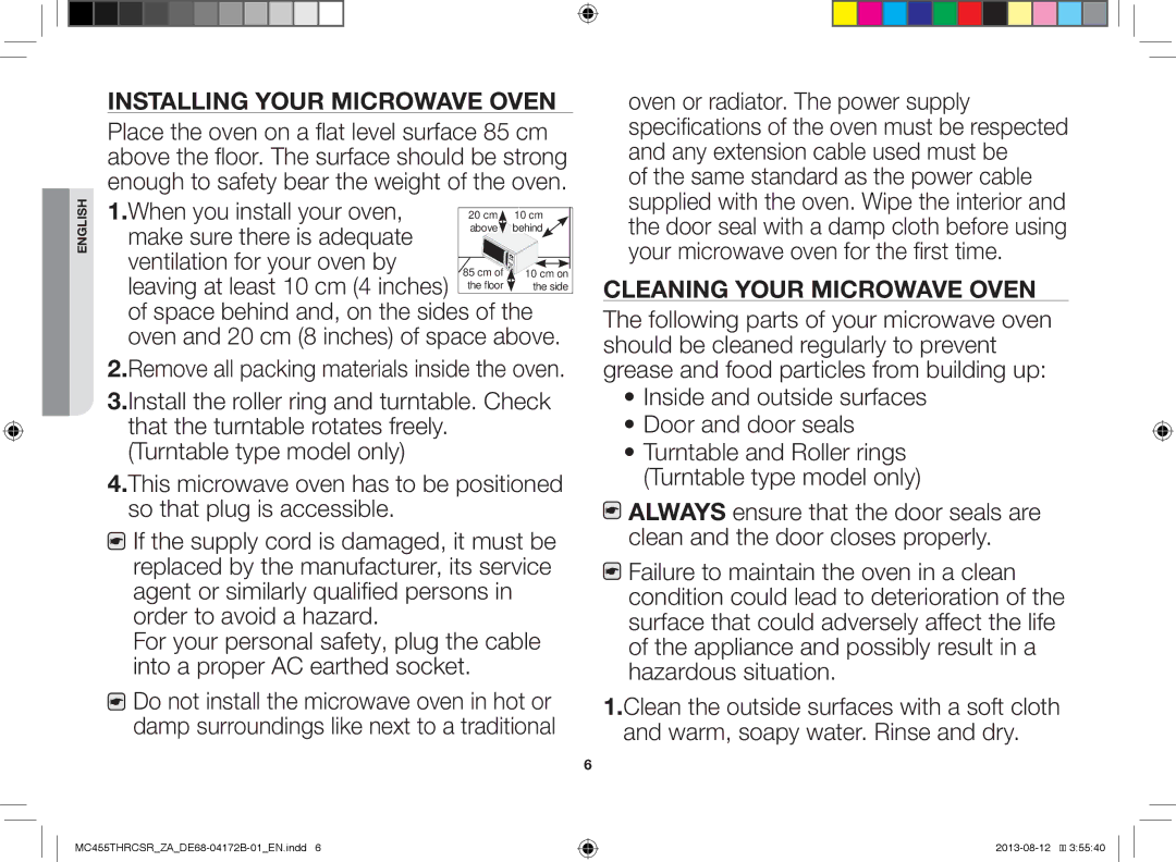 Samsung MC455THRCSR/SG, MC455THRCSR/ZA, MC455THRCSR/YA manual Installing Your Microwave Oven 