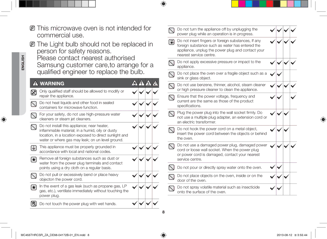 Samsung MC455THRCSR/YA, MC455THRCSR/SG, MC455THRCSR/ZA manual English 