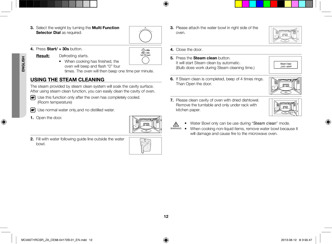 Samsung MC455THRCSR/SG, MC455THRCSR/ZA, MC455THRCSR/YA manual Using the Steam Cleaning, Press Start/ + 30s button, Result 