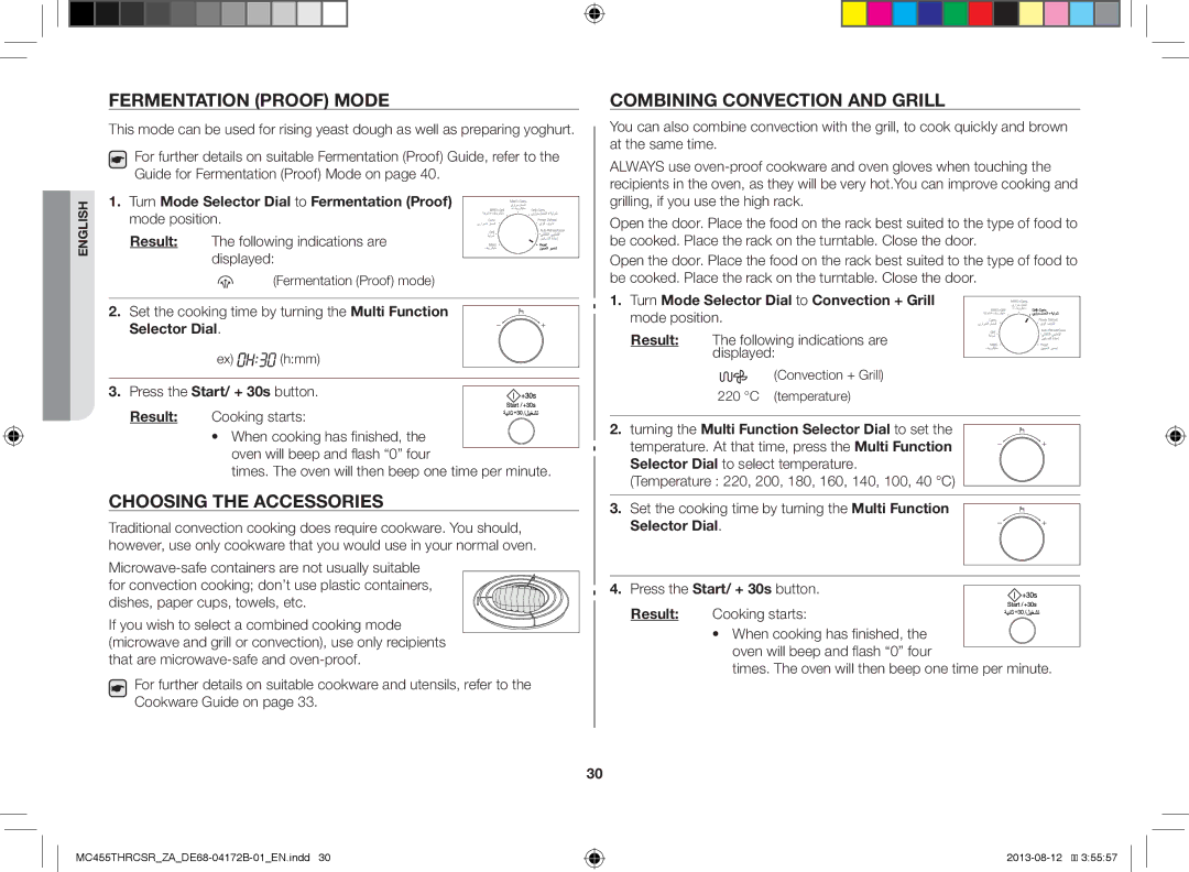 Samsung MC455THRCSR/SG, MC455THRCSR/ZA Fermentation Proof Mode, Choosing the Accessories, Combining Convection and Grill 