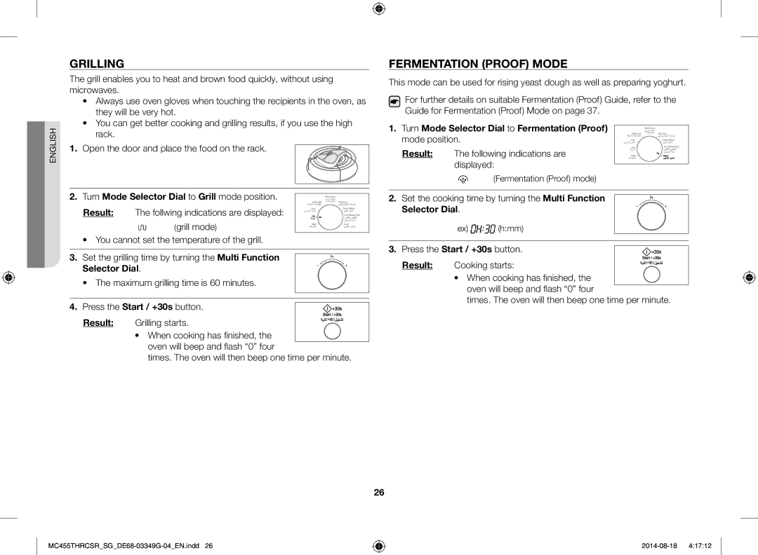 Samsung MC455THRCSR/SG Grilling, Fermentation Proof Mode, Turn Mode Selector Dial to Fermentation Proof mode position 