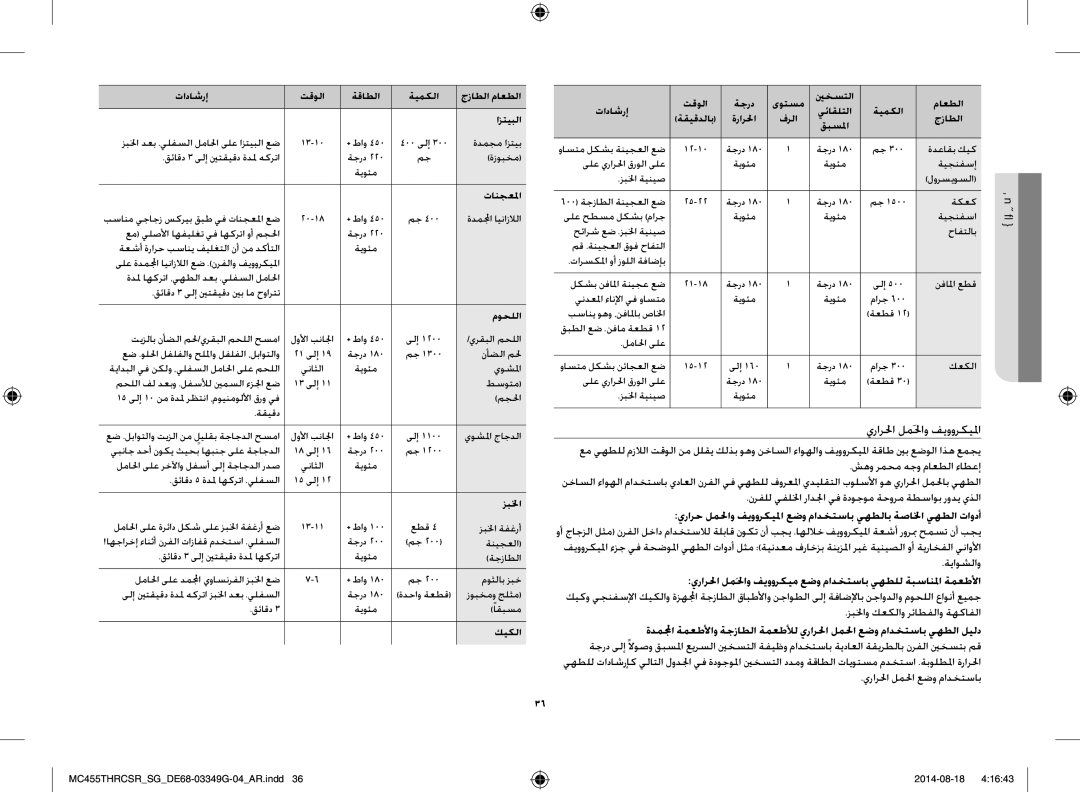 Samsung MC455THRCSR/SG يرارلحا لمَلحاو فيووركيلما, ةياوشلاو, زبلخاو كعكلاو رئاطفلاو ةهكافلا, يرارلحا لملحا عضو مادختساب 