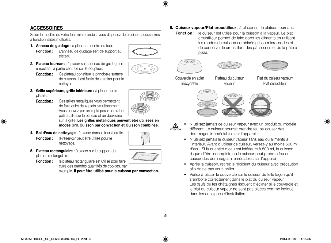 Samsung MC455THRCSR/SG manual Accessoires, Plateau du cuiseur 