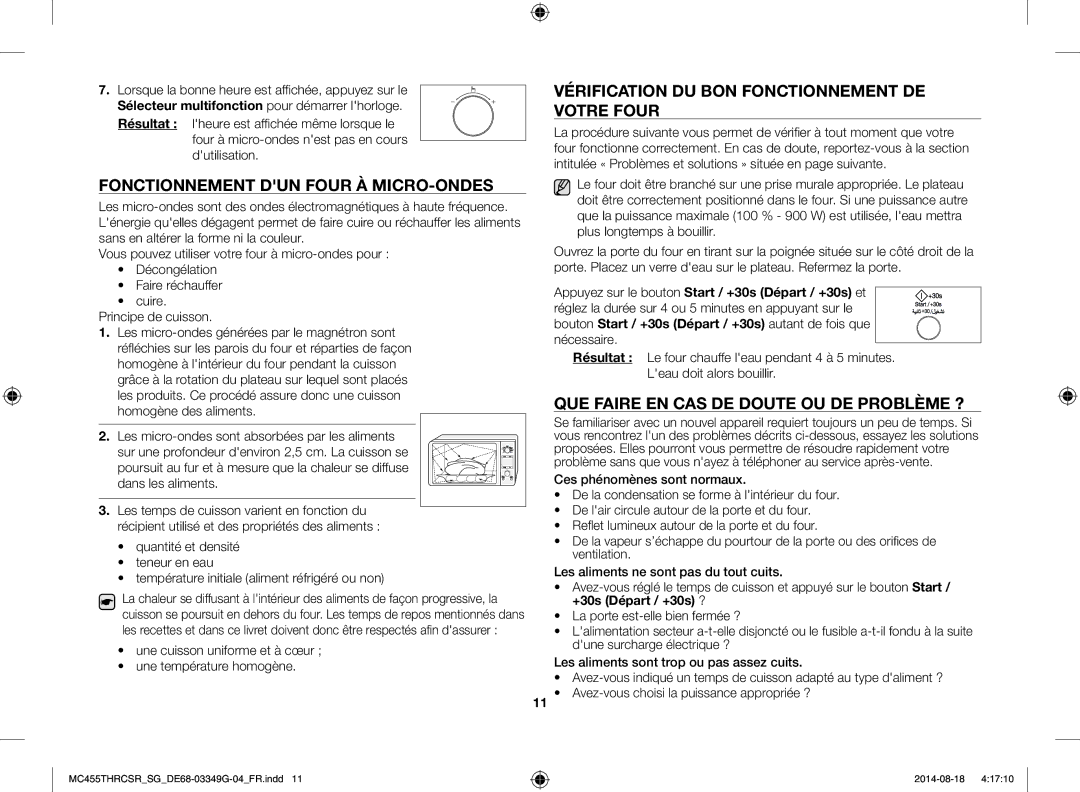 Samsung MC455THRCSR/SG Fonctionnement DUN Four À MICRO-ONDES, Vérification DU BON Fonctionnement DE Votre Four, Résultat 