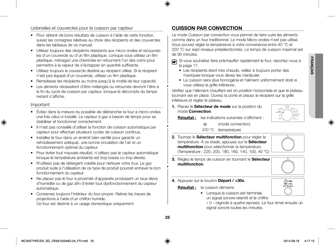 Samsung MC455THRCSR/SG manual Cuisson PAR Convection, Ustensiles et couvercles pour la cuisson par capteur 