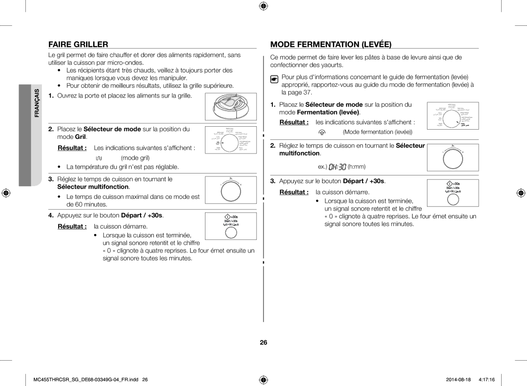 Samsung MC455THRCSR/SG manual Faire Griller, Mode Fermentation Levée, Mode fermentation levée, Ex. hmm 