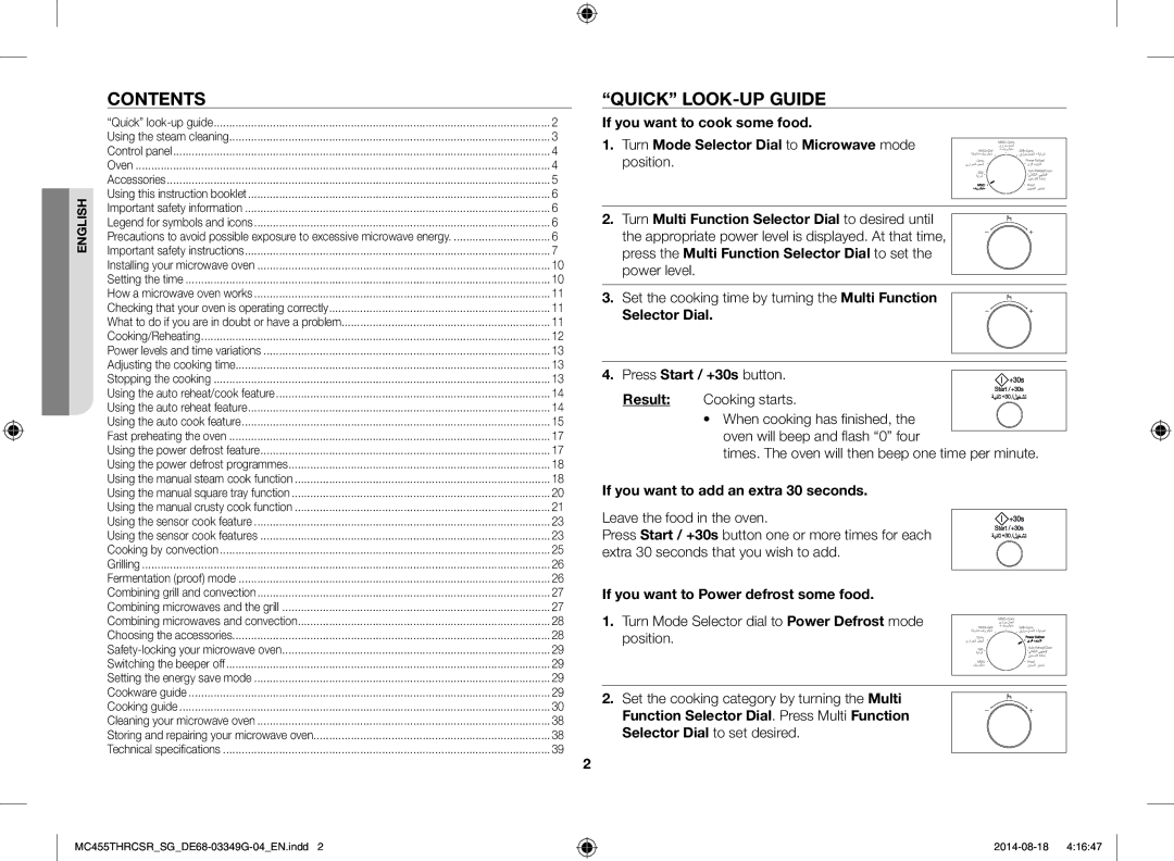 Samsung MC455THRCSR/SG manual Contents, Quick LOOK-UP Guide 