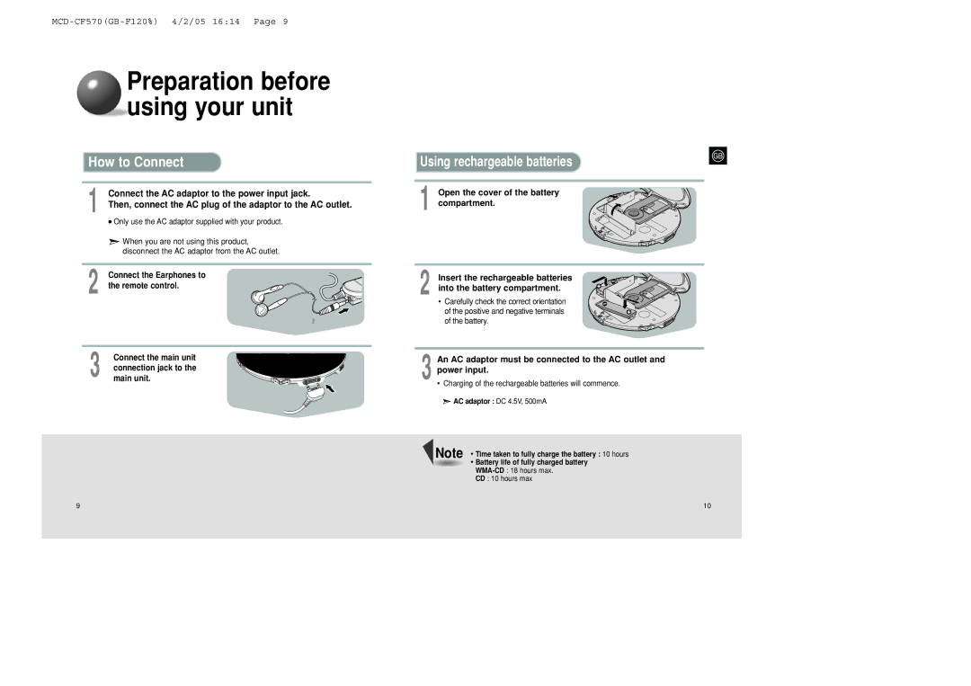 Samsung MCD-CF570/XFO Preparation before using your unit, How to Connect, Connect the AC adaptor to the power input jack 