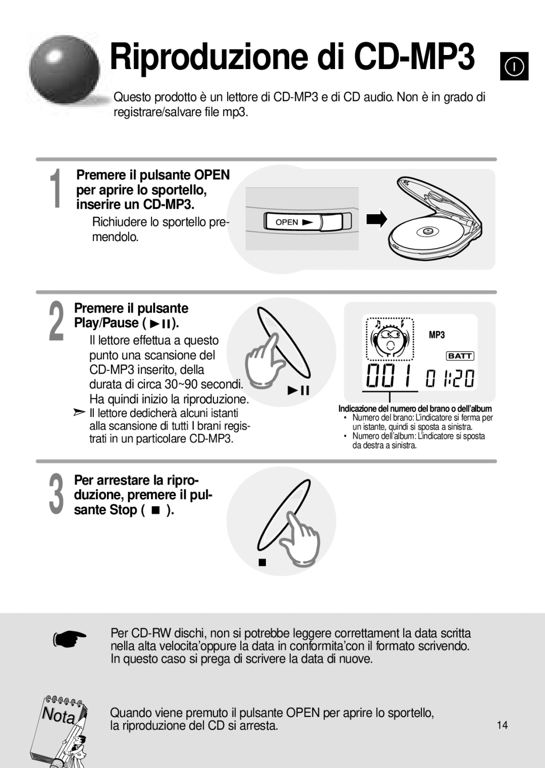 Samsung MCD-MP65 manual Riproduzione di CD-MP3 