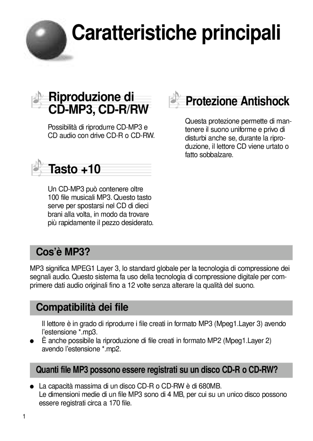 Samsung MCD-MP65 manual Cos’è MP3?, Compatibilità dei file 