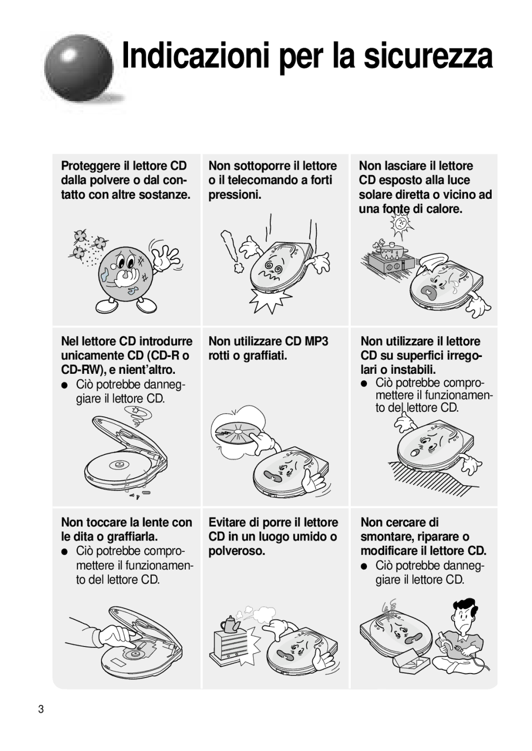 Samsung MCD-MP65 manual Indicazioni per la sicurezza 