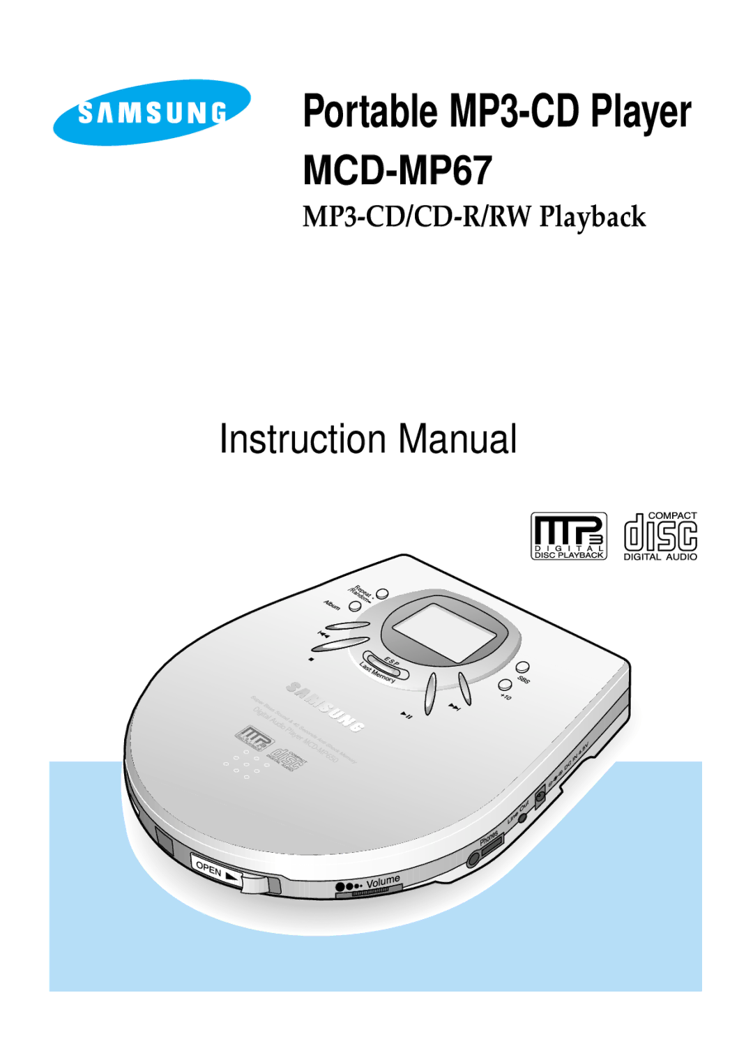 Samsung MCD-MP67 instruction manual Portable MP3-CD Player 