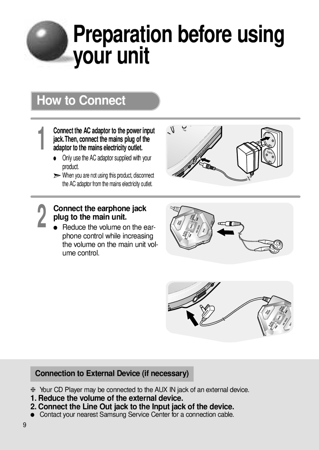 Samsung MCD-MP67 instruction manual Preparation before using your unit, How to Connect, Plug to the main unit 