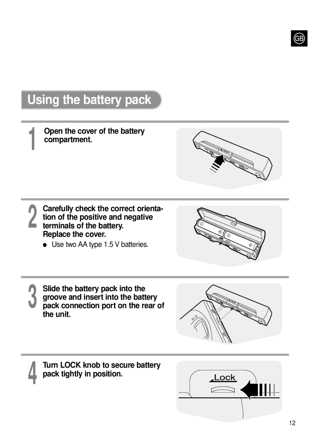 Samsung MCD-MP67 instruction manual Using the battery pack, Replace the cover 