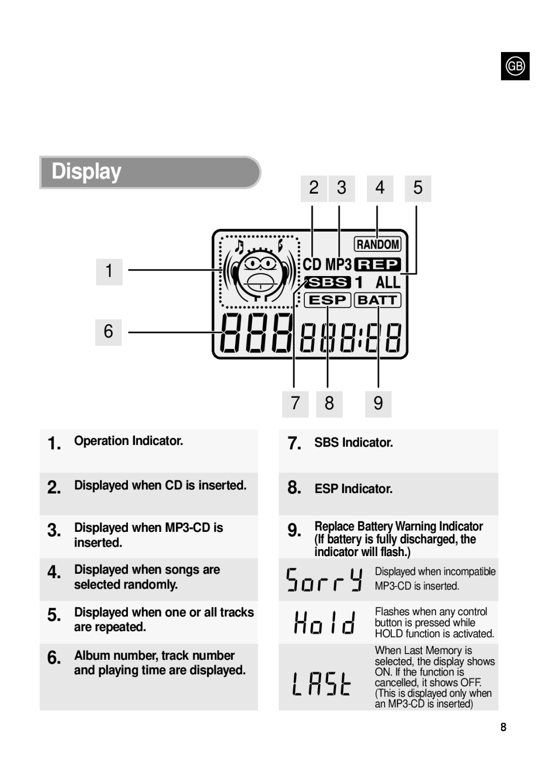 Samsung MCD-MP67 instruction manual Display, 2 3 4 