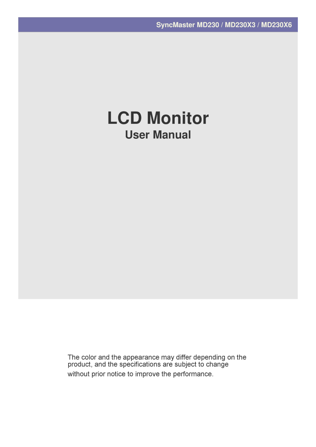 Samsung MD230X3, MD230X6 user manual LCD Monitor 