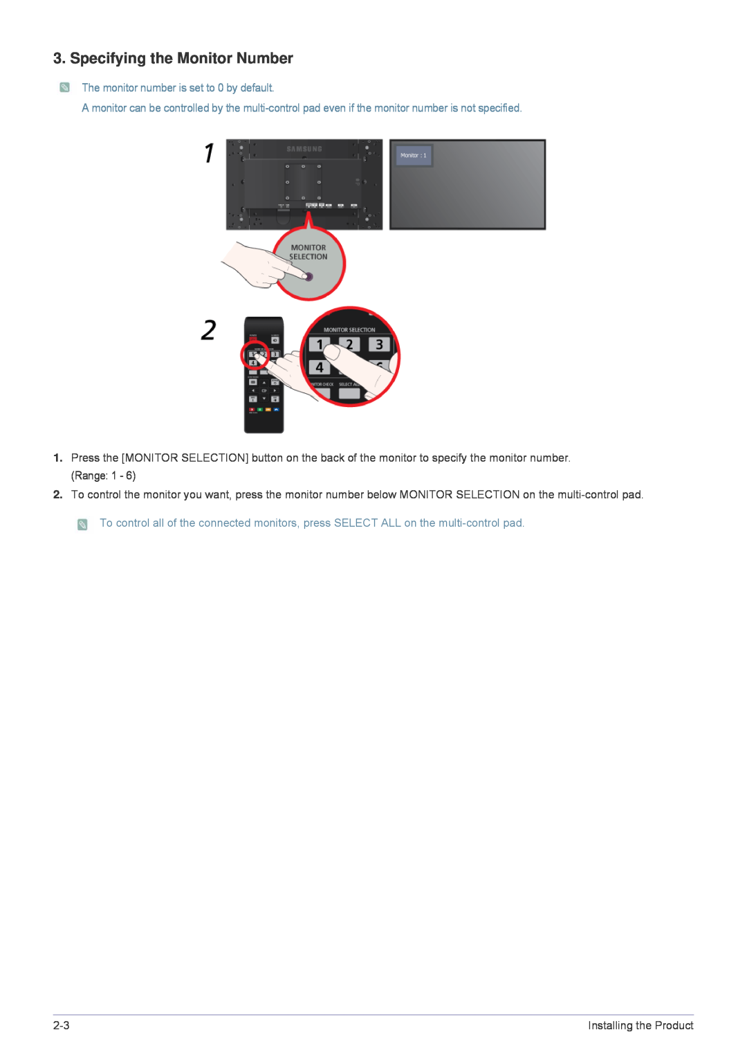 Samsung MD230X6, MD230X3 user manual Specifying the Monitor Number 