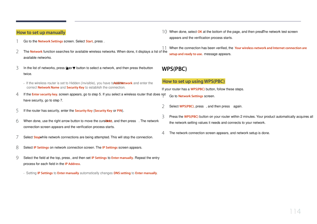 Samsung MD32C How to set up manually, How to set up using Wpspbc, If your router has a Wpspbc button, follow these steps 