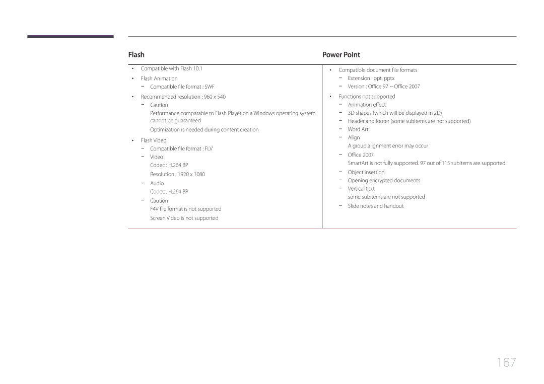 Samsung MD40C, MD32C, MD55C user manual 167, Flash 