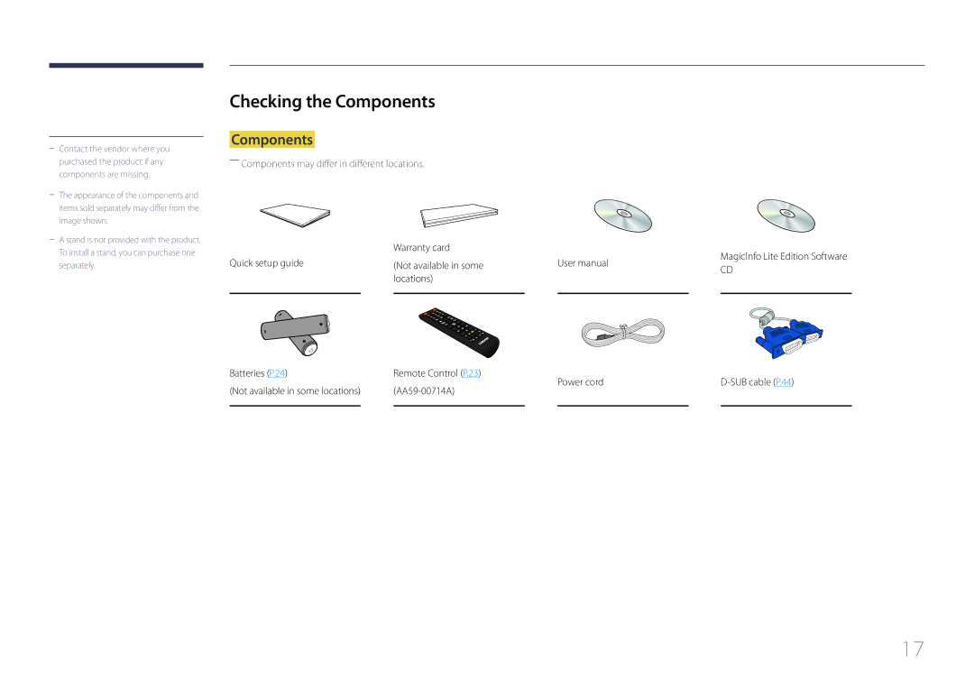 Samsung MD40C, MD32C, MD55C user manual Checking the Components, Warranty card 