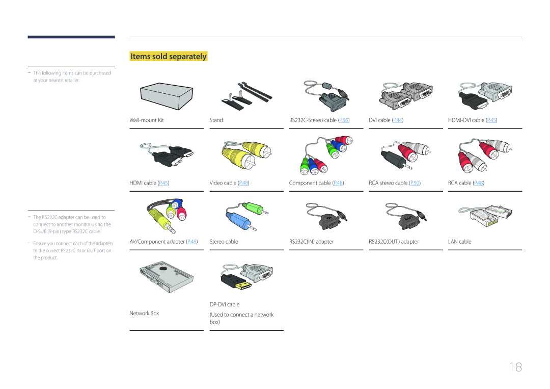 Samsung MD32C, MD55C, MD40C user manual Items sold separately, Wall-mount Kit Stand 