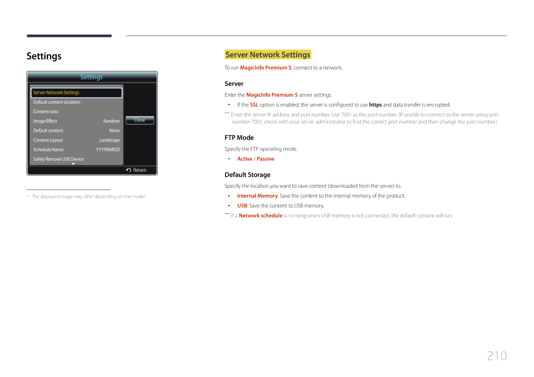 Samsung MD32C, MD55C, MD40C user manual 210, To run MagicInfo Premium S, connect to a network 