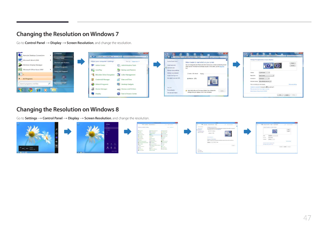 Samsung MD40C, MD32C, MD55C user manual Changing the Resolution on Windows 