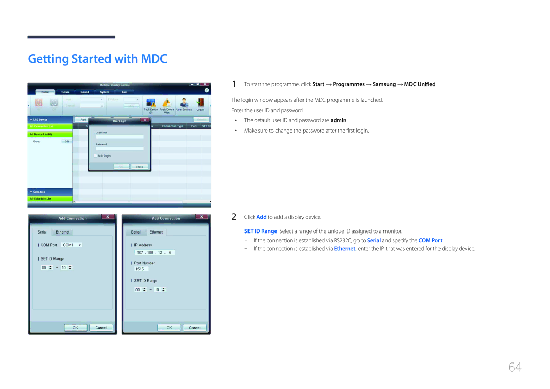 Samsung MD55C, MD32C, MD40C user manual Getting Started with MDC 