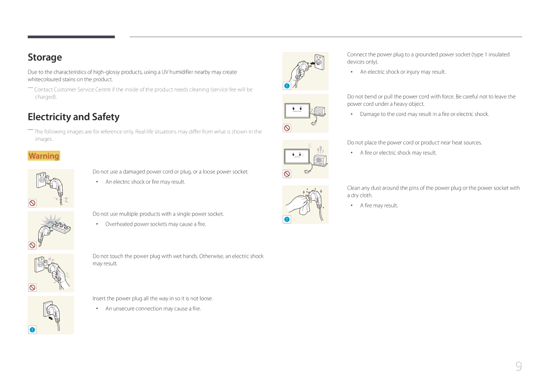 Samsung MD32C, MD55C, MD40C user manual Storage, Electricity and Safety 