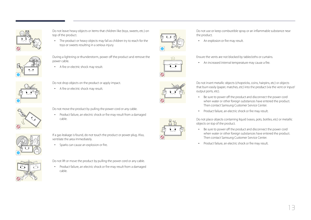 Samsung MD55C Top of the product Product, An explosion or fire may result, Toys or sweets resulting in a serious injury 