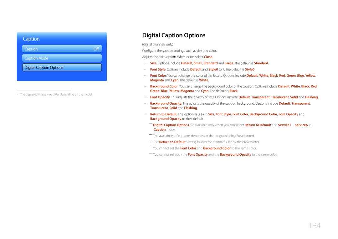 Samsung MD32C, MD55C user manual 134, Digital Caption Options, Caption Mode 