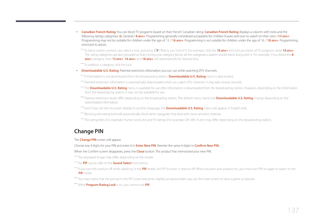 Samsung MD55C, MD32C user manual 137, Change PIN 