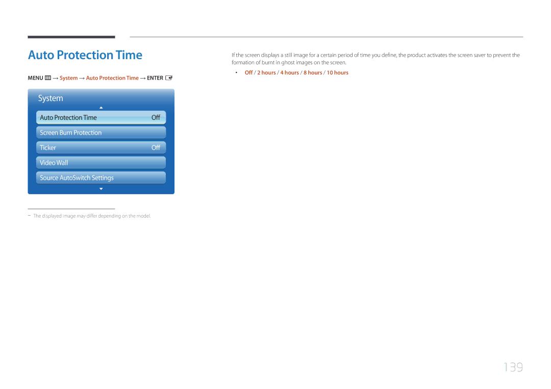 Samsung MD55C, MD32C user manual Auto Protection Time, 139, Video Wall Source AutoSwitch Settings 