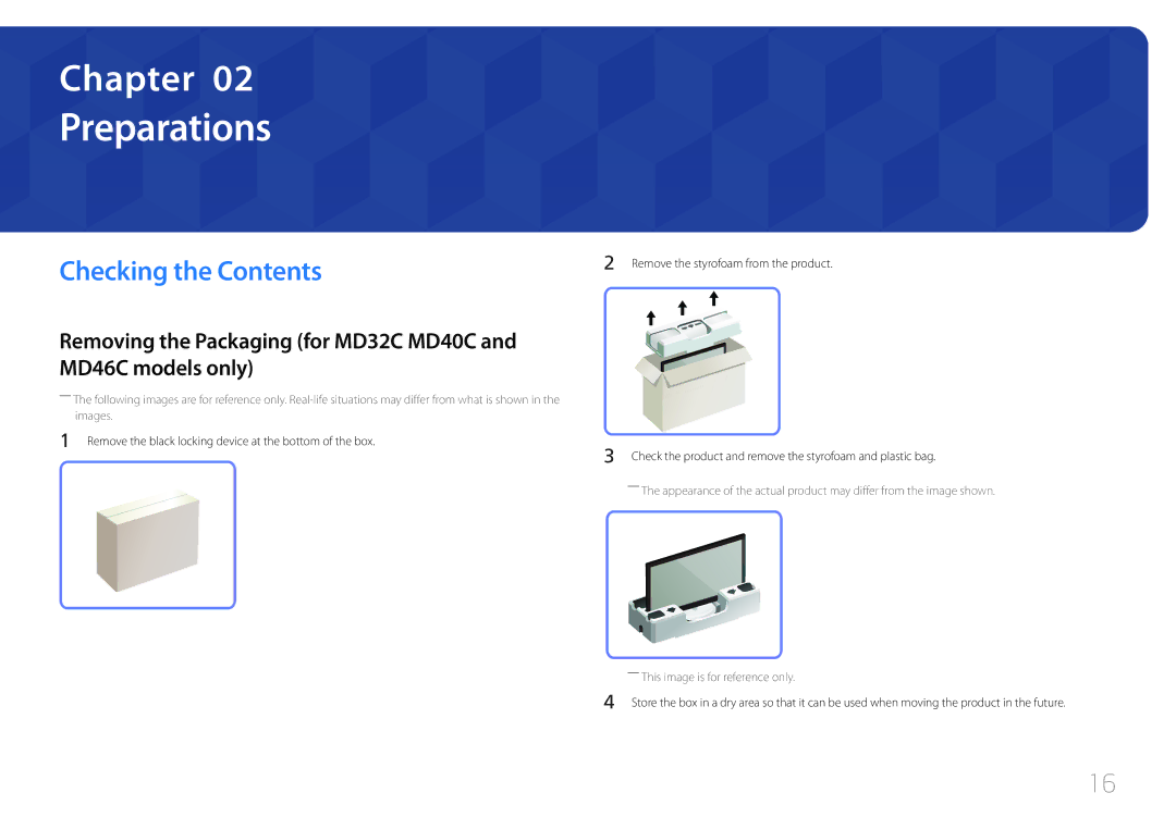 Samsung MD32C, MD55C user manual Preparations, Checking the Contents 