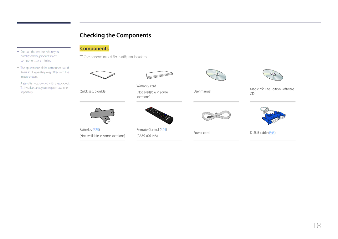 Samsung MD32C, MD55C user manual Checking the Components, Warranty card 