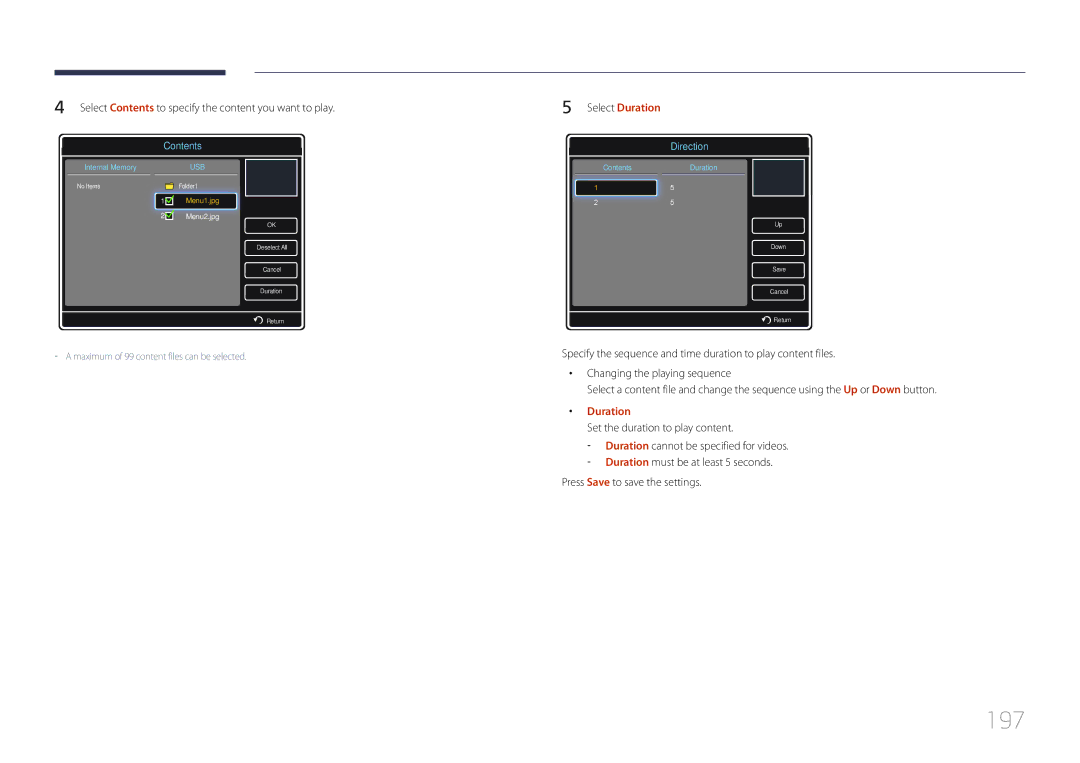 Samsung MD55C, MD32C user manual 197, Select Duration 