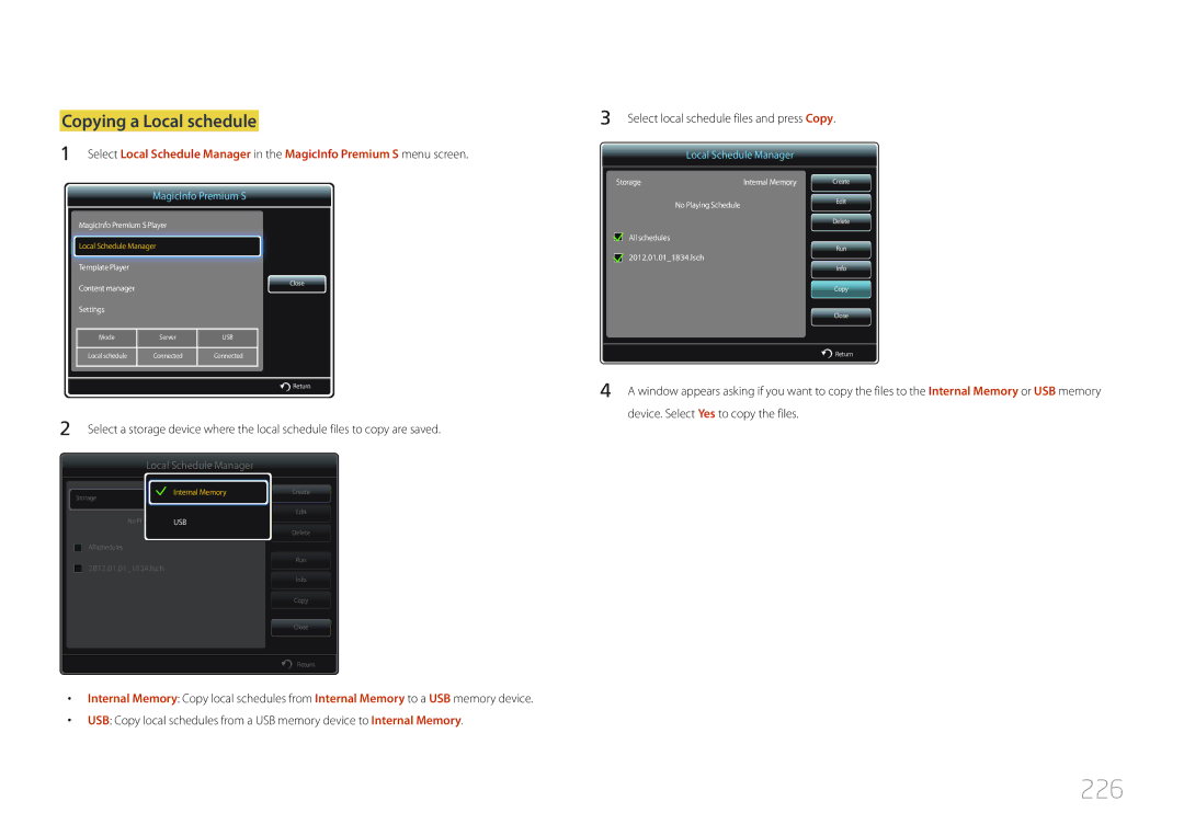 Samsung MD32C, MD55C user manual 226, Copying a Local schedule 